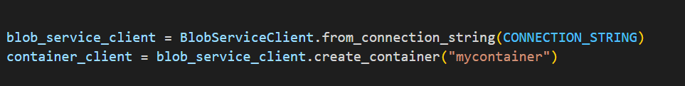 create a container using the BlobServiceClient